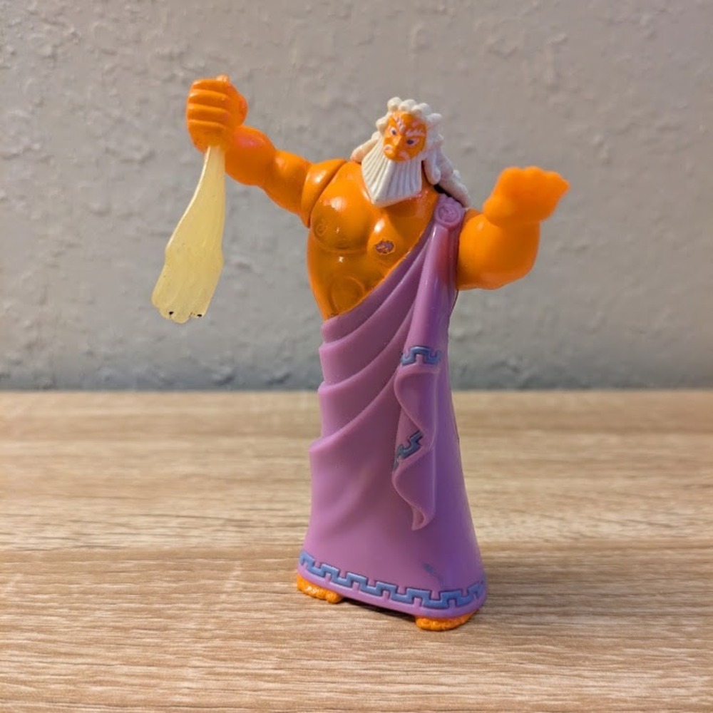 VTG Disney Hercules Zeus Action Figure 1997 McDonalds‎ Happy Meal Toy Orange 4"